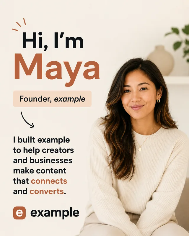 LinkedIn graphic reading “Hi, I’m Maya” over a smiling woman in a cream knit sweater