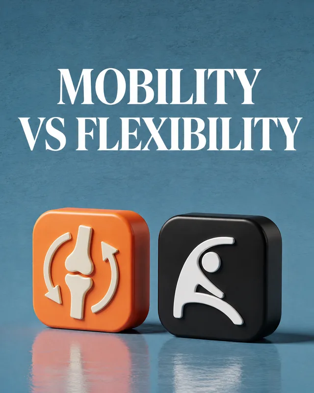 LinkedIn graphic reading “MOBILITY
VS FLEXIBILITY” over two 3D square icon blocks representing joint mobility and flexibility stretching