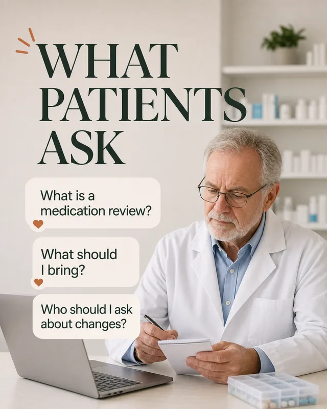 LinkedIn graphic reading “WHAT
PATIENTS
ASK” over a senior male doctor in a white coat writing notes at a desk