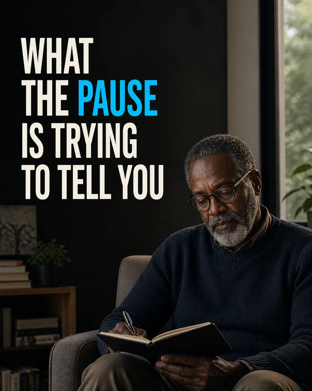 LinkedIn graphic reading “WHAT
THE PAUSE
IS TRYING
TO TELL YOU” over an older man with a beard and glasses writing thoughtfully in a notebook